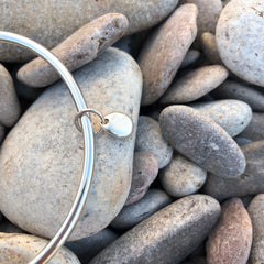 Solid Gold Bangle with Brixham Pebble Charm