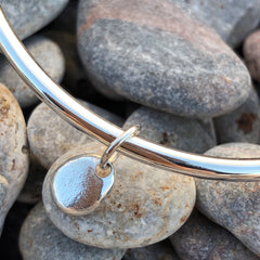 Solid Gold Bangle with Brixham Pebble Charm