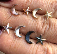 Solid Gold Star & Moon Studs