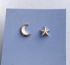 Solid Gold Star & Moon Studs
