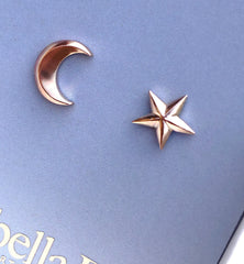 Solid Gold Star & Moon Studs