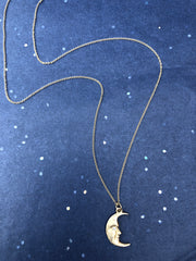 Solid Gold Moon charm with ethical diamond eye, La Luna Moonface solid gold necklace