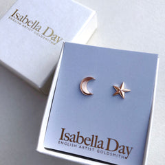 Solid Gold Star & Moon Studs