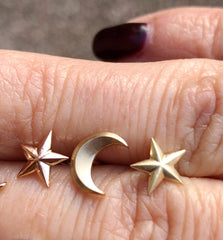 Solid Gold Star & Moon Studs