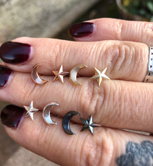 Solid Gold Star & Moon Studs