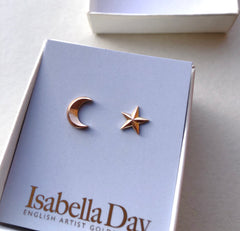 Solid Gold Star & Moon Studs