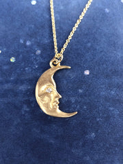 Solid Gold Moon charm with ethical diamond eye, La Luna Moonface solid gold necklace
