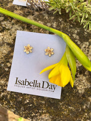 Tiny daffodil stud earrings in solid gold