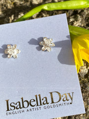 Tiny daffodil stud earrings in solid gold