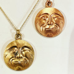 Solid gold man in the moon hand made necklace, La Luna charm