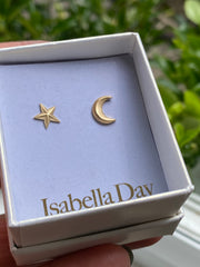 Solid Gold Star & Moon Studs