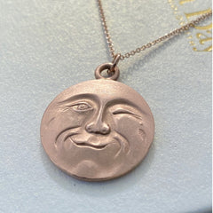 Solid gold man in the moon hand made necklace, La Luna charm